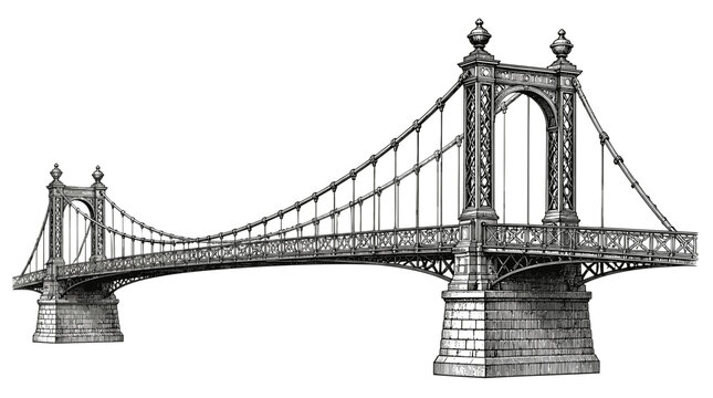 Suspension Bridge with Tall Towers and Cables.