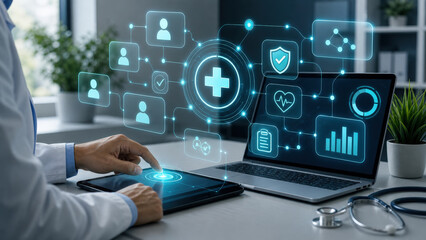 Fototapeta premium Healthcare AI Workflow Automation for Patient Operations Data Protection and Clinical Efficiency
