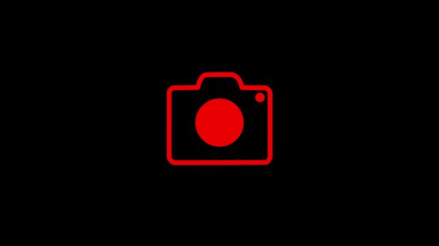 camera animation icon. 4k Video on black background. Neon camera icon isolated and film themes. Social media video camera icon. animation. 