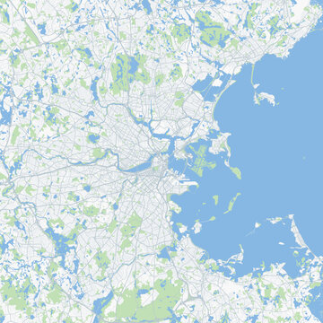 Minimal vector city map of Boston with streets, parks and Charles River