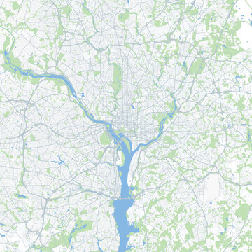 Minimal vector city map of Washington DC with streets, parks and Potomac River