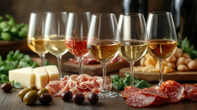 Prosciutto ham with parmesan, ciabatta and red wine