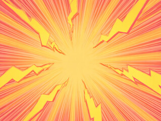 Fototapeta premium Dynamic pop art illustration featuring a symmetrical burst of orange and pink rays with halftone dots. A bright, high-impact flat design perfect for creative backdrops.