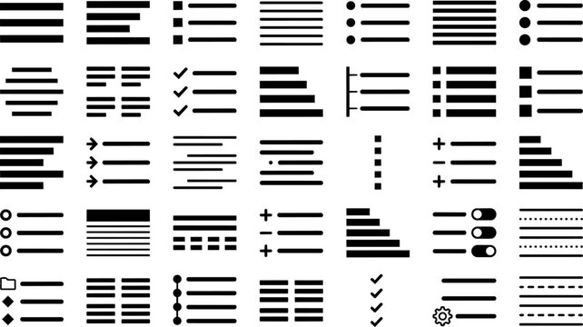 Various black line icons and symbols.