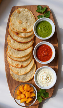 Mini Uttapam Served with Coconut and Mint Chutneys