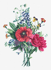 Fototapeta premium Hand-painted flower bouquet isolated on white background