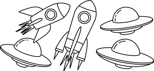Space Rocket Icon vector illustration featuring vintage spaceships flying saucers science fiction space exploration astronomy adventure and futuristic symbols © Rashed
