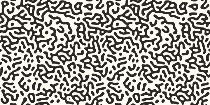 Seamless organic coral pattern in blackand white color. Fingerprint brain swirling texture. Abstract turing shapes for modern backgrounds, textiles, fabric prints.