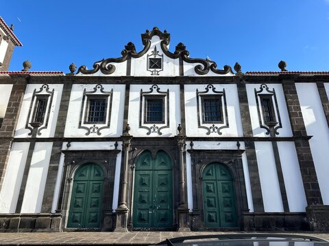Historic Baroque Church Facade in Ponta Delgada, S&atilde;o Miguel, Azores, Portugal