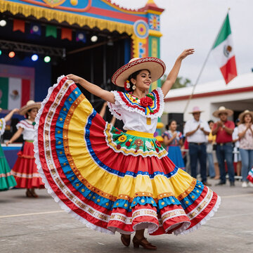 Stop-Motion Hispanic Art. Dancer In Traditional Mexican Attire For National Hispanic Heritage Month And Cinco De Mayo Celebrations