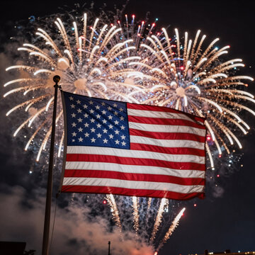 Dramatic Lighting Fireworks United. Spectacular Fireworks Illuminating The United States Flag