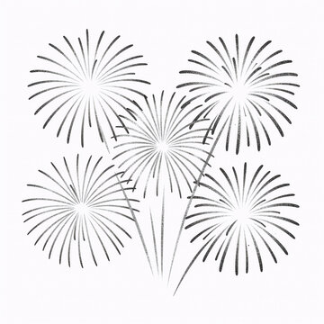 Comic Book Collage Year. A Silver-Colored Firework, Illustrated With Thin Stroke Lines On A White Background For Overlay Montage Collages Celebrating Happy New Year