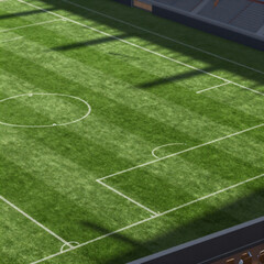 Obraz premium Isometric Stadium Healthy. Soccer Pitch Grass Close-Up With Stadium Lights Background