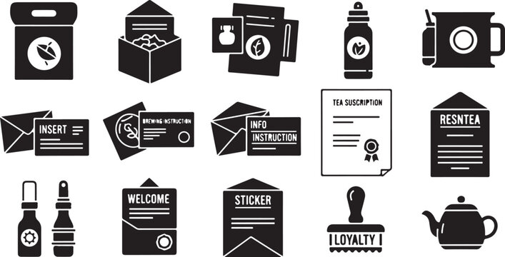 Black and white set for tea subscription service branding and packaging black white tea subscription
