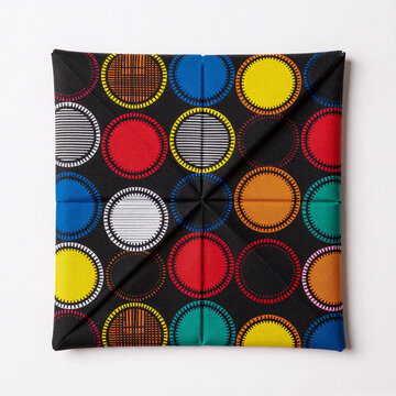 Origami Pattern Quilt. Vibrant African-Style Circles On A Black Background As Seamless Pattern Design