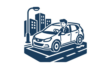 Naklejka premium Man Driving Car City Vector Illustration
