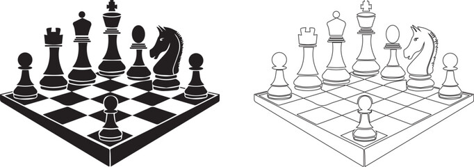 Set of Figures for Chess, a collection featuring all classic chess pieces for strategy board games, educational materials, and game design projects vector  © malaika