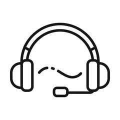 Fototapeta premium Minimalist black line art icon of customer support headset with microphone for call center and business communication services concept
