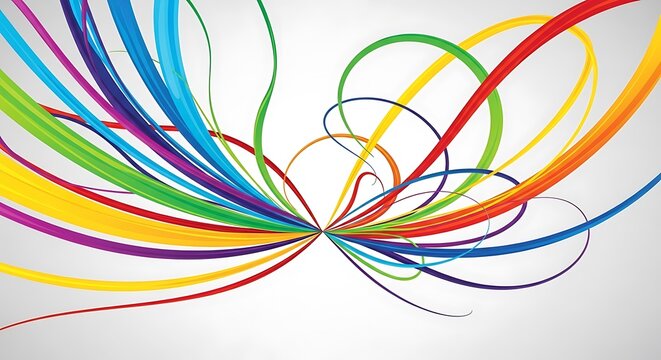 Abstract multicolored curved lines on white background.