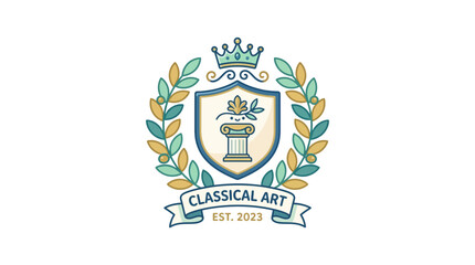 Obraz premium Classical Art Crest Emblem with Shield Laurel and Crown