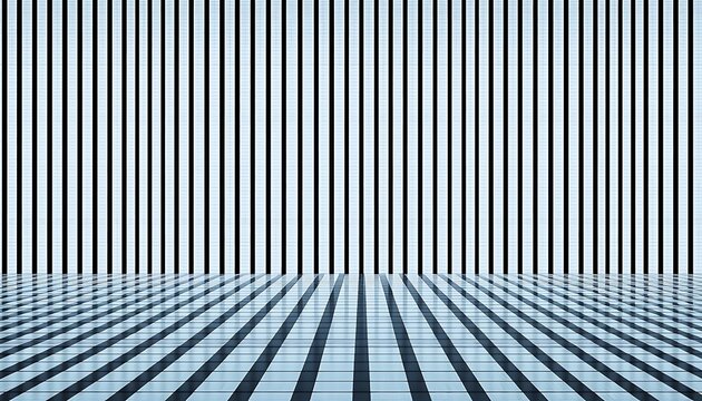 Minimalist geometric pattern of evenly spaced vertical black lines on light gray and white checkered background, parallel and uniformly distributed across entire image, clean striped texture symbolizi