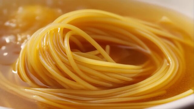 Noodles Twisting in a Bowl of Sauce with a Glossy Texture and Vibrant Yellow Color Featuring Food, Pasta, Italian with Cuisine and Cooking Elements