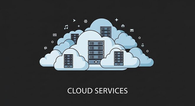 Cloud services network connection diagram illustration.