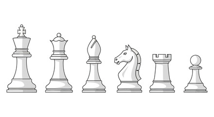 Chess Pieces Collection Line Art Illustration On White Background © Ziaul_Studio