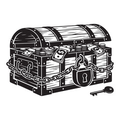 Locked Treasure Chest Filled with Cash and Coins Silhouette © sumit