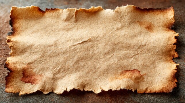 Aged, torn parchment paper with rough edges and a textured surface resting on a dark background.