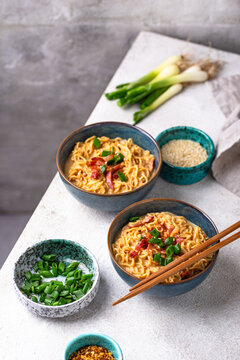 Korean trendy spicy carbonara ramen