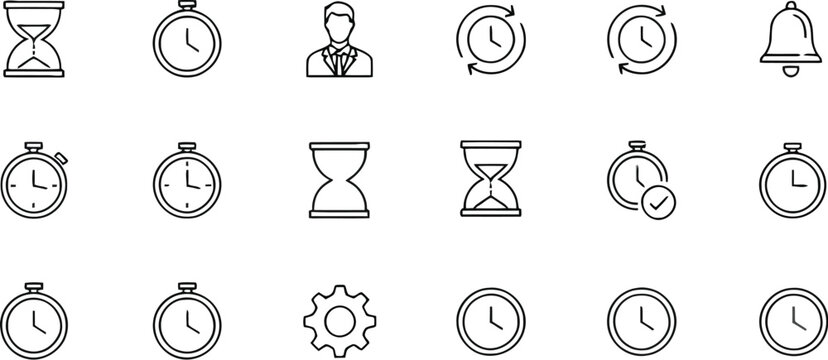 Time Icon vector illustration featuring timer alarm clock hourglass calendar watch schedule symbols thin line user interface for web and mobile