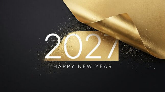 Elegant new year 2027 celebration graphic with gold accents sparkling confetti and modern typography on a dark background perfect for festive greetings party invitations with typography set with event