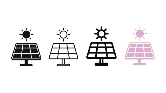 Solar panel icons set with sun illustration renewable energy concepts