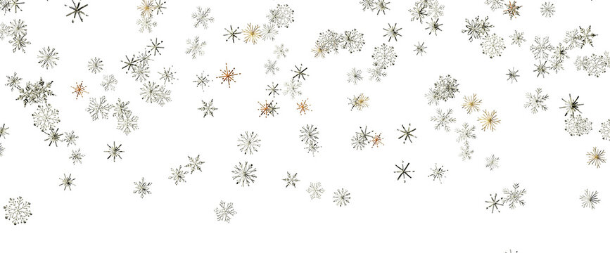 Abstract delicate snowflakes falling gently on white background festive winter celebration