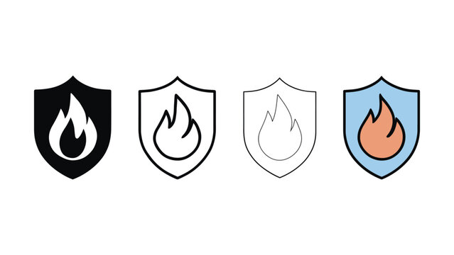 Fire shield icon set black outline color variations
