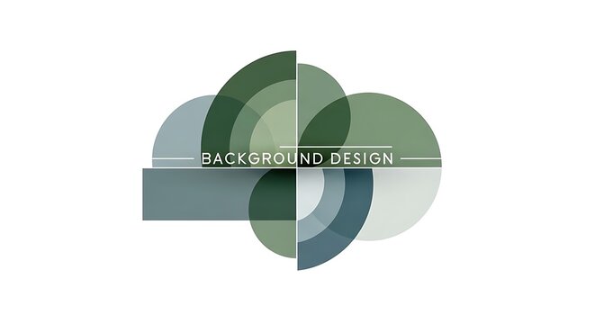 Overlapping semi-circles and rectangles in shades of green and blue on white with text