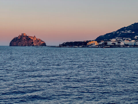 castello Aragonese in sunrise at the island of Ischia, Italy