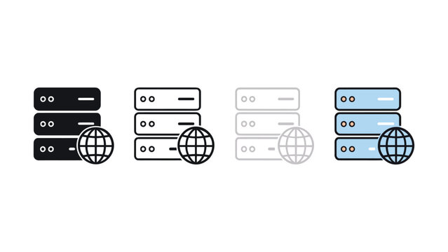 Server stack icon set black gray and color variations