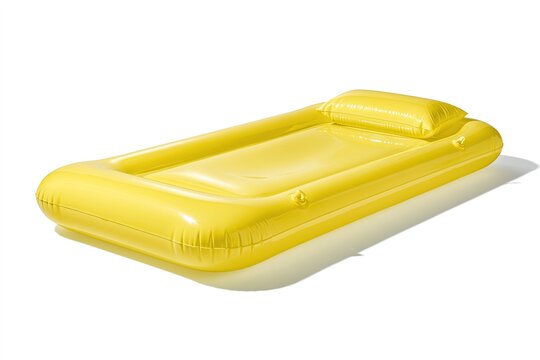 Yellow Inflatable Lounger with Pillow, Floating on Water