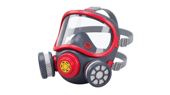 Vector illustration of full face respirator mask with dual filters on a transparent background