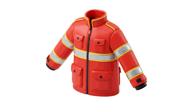 Vector illustration of red firefighter jacket with reflective stripes on a transparent background