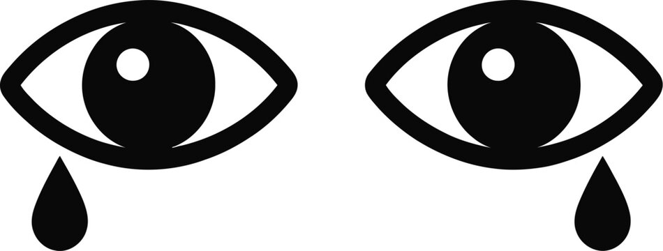 Tearful Eyes Silhouette vector illustration featuring crying expression with black tears human emotion sadness grief face and mental health concepts