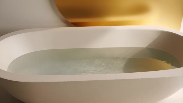 Bathroom with a Bathtub Filled with Water and a Golden Wall Featuring Minimalist, Spa, Relaxation with Clean and Modern Elements for Interior, Design