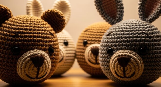 Handmade Crochet Teddy Bear Stuffed Toy Close-Up
