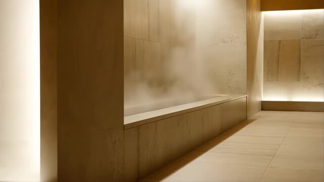 Minimalist Spa Interior with a Bathtub and Steamy Ambiance Featuring Steam, Wellness, Relaxation with Bathroom and Modern Elements for Design, Luxury