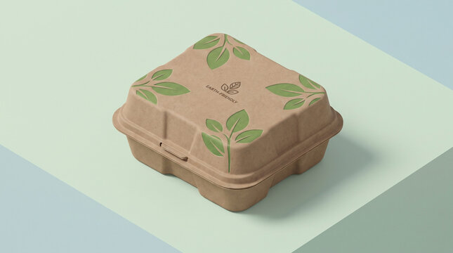 Biodegradable packaging box for food with eco leaf design
