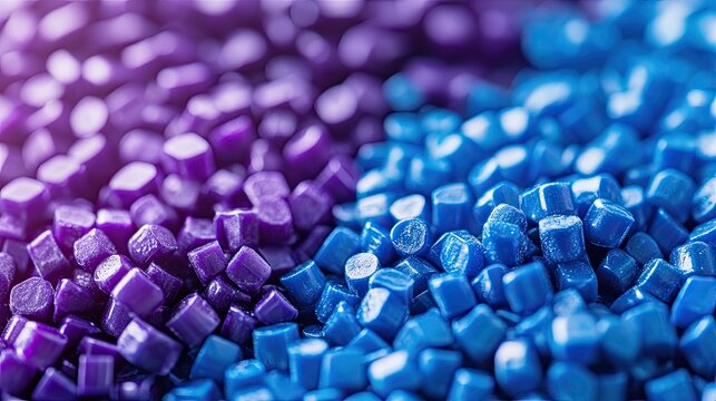 Vibrant Close-Up of Purple and Blue Plastic Pellets for Manufacturing | Generative Ai