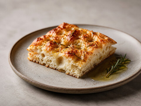 Pan focaccia con hierbas en un plato
