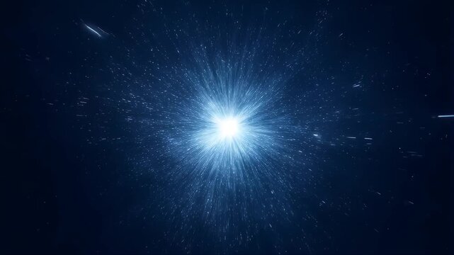Bright Starburst with Radiating Light Rays in a Dark Blue Space Background Featuring Cosmic, Galaxy, Star with Twinkling and Shining Elements